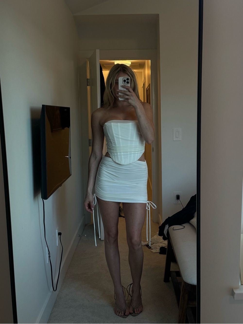 Fashion Nova Bombshell White Ruched Skirt Set